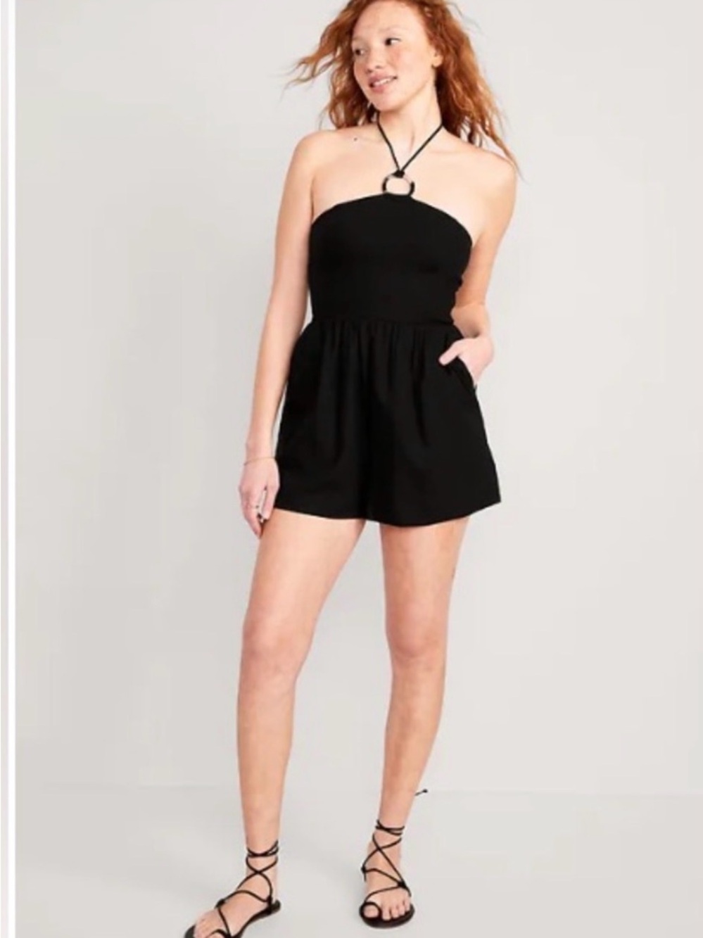 Old Navy Black Strapless Halter Ring Romper